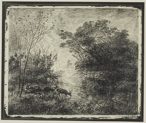Stags by Charles-François Daubigny, print, 1862