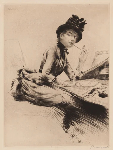 The Letter (Reflexion, ou la lettre) by Norbert Goeneutte, print, 1882-1892