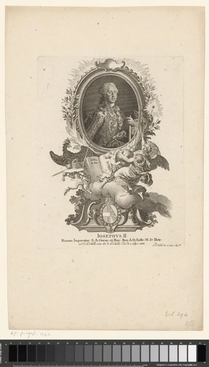 Portret van Jozef II, Rooms-Duits keizer by Johann Esaias Nilson, print, 1764-1788