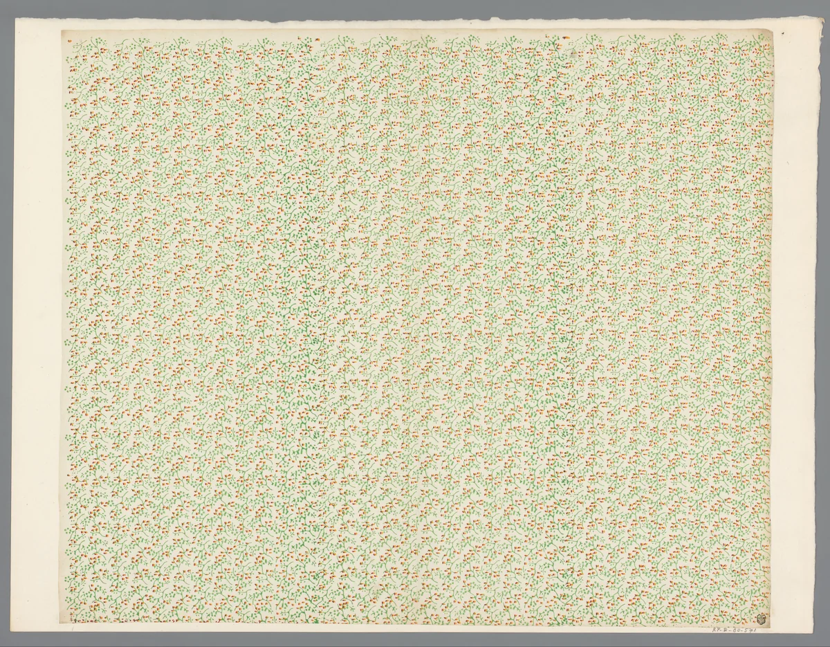 Blad met strooipatroon van takjes met blaadjes by anonymous, print, 1800-1900