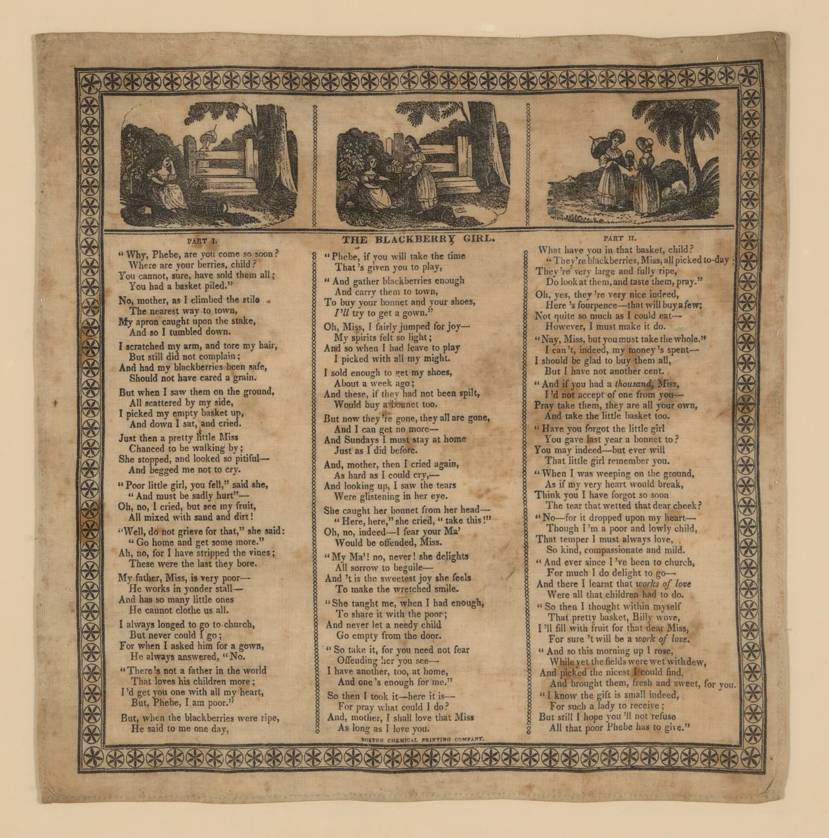 Handkerchief by Manufactured by Boston Chemical Printing Company, textile, 1801-1900