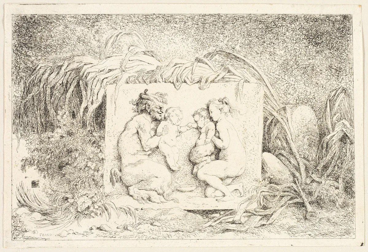 Satyr's Family from Bacchanales, or Satyr's Games by Jean Honoré Fragonard, print, 1763