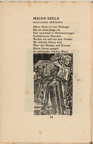 Meine Seele (My Soul) (in-text plate) from mock-up of Georg Heym: Umbra Vitae (Georg Heym: Shadow of Life) by Ernst Ludwig Kirchner, volume, 1912-1922