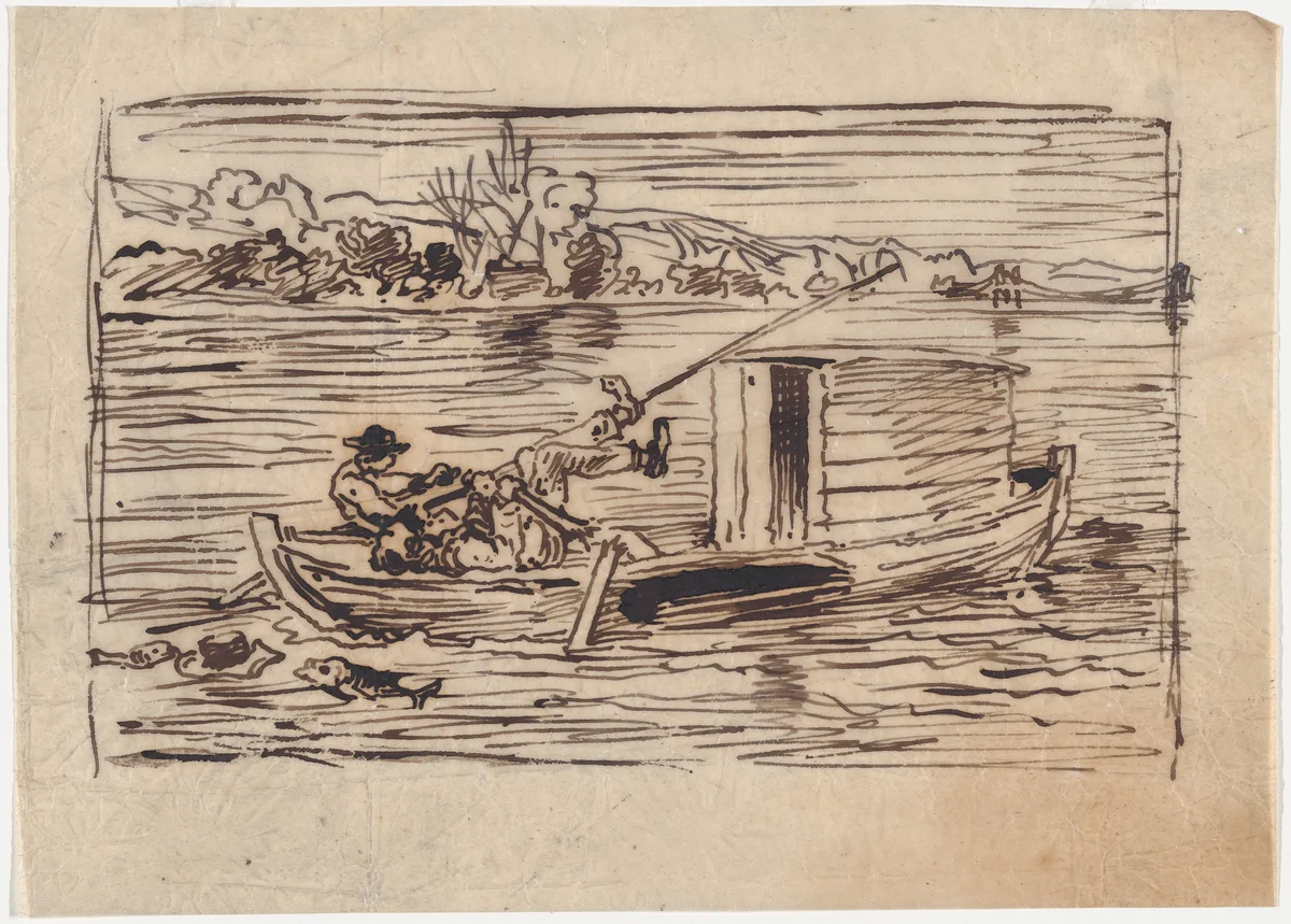 The Broken Oar by Charles-François Daubigny, drawing, 1862