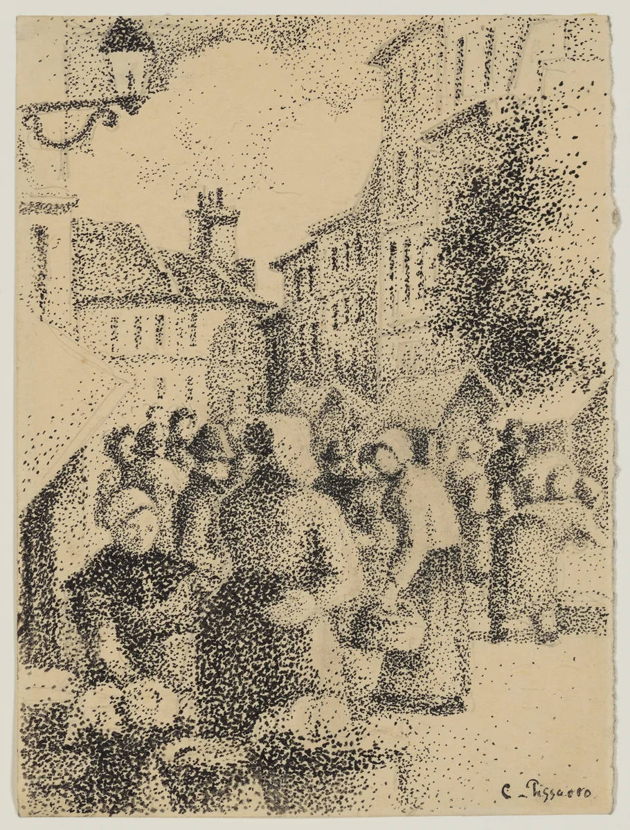 Marketplace in Pontoise by Camille Pissarro, drawing, 1886