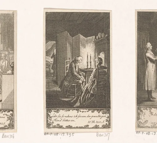 Pastor Gros wachtend voor de haard by Daniel Nikolaus Chodowiecki, print, 1776