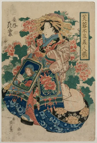 The Courtesan Hanamurasaki of the Tsuchiya (from the series Beauties in their Finery amid Mallow Flowers) by Keisai Eisen (渓斎英泉), print, 1830-1839