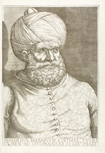 Portrait of Barbarossa by Agostino dei Musi, print, 1535