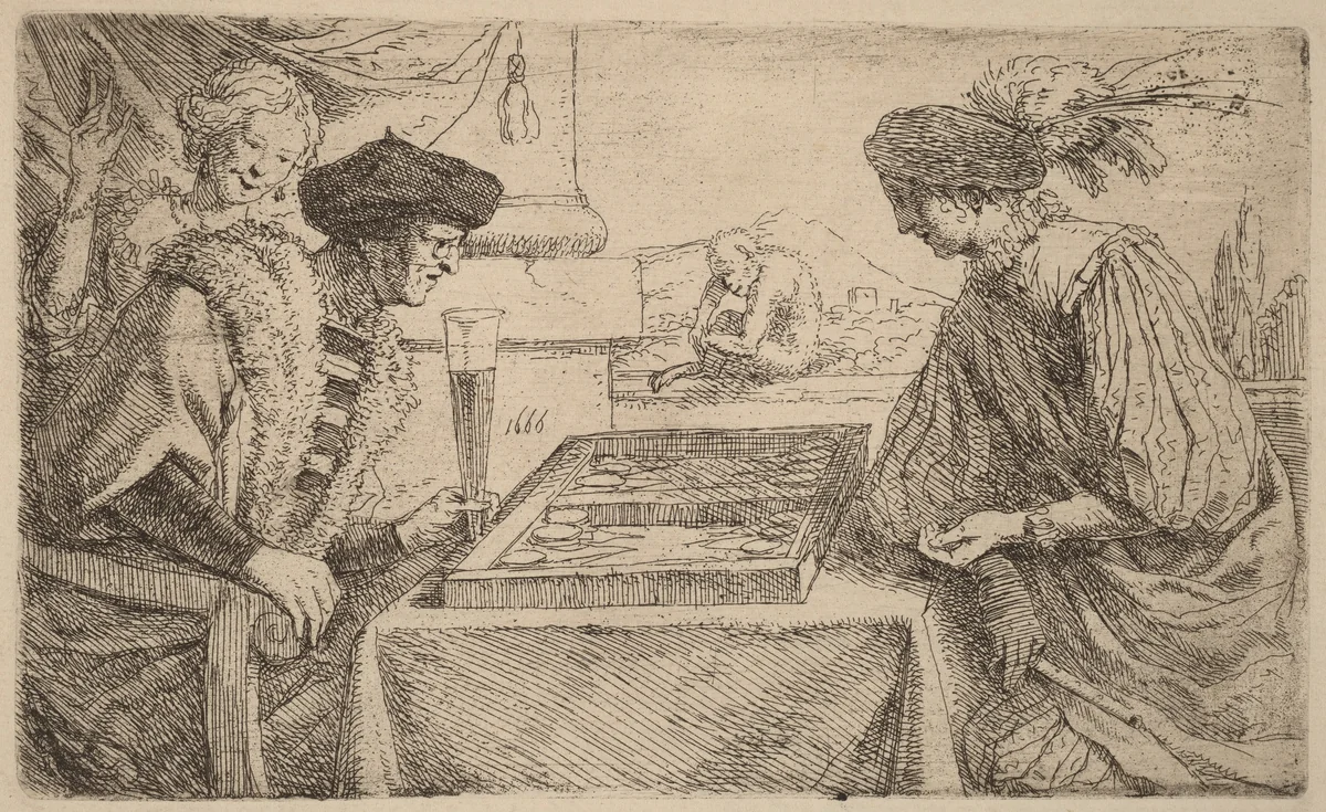 The Board Players by Leendert van der Cooghen, print, 1610-1681