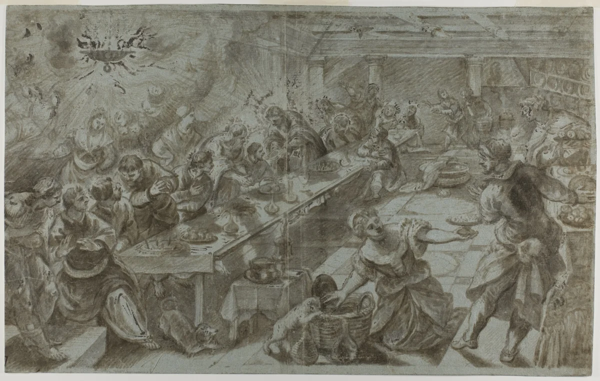 Last Supper by Jacopo Robusti, drawing, 1538-1594