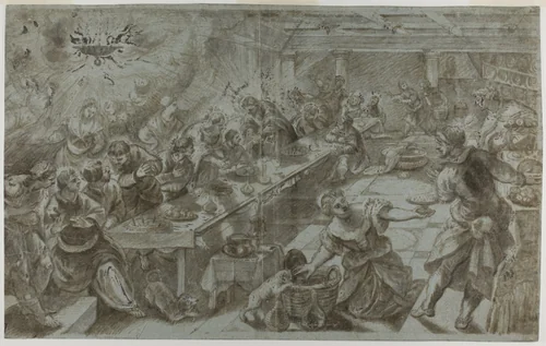 Last Supper by Jacopo Robusti, drawing, 1538-1594