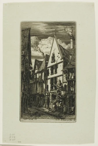 Rue des Toiles, Bourges by Charles Meryon, print, 1853