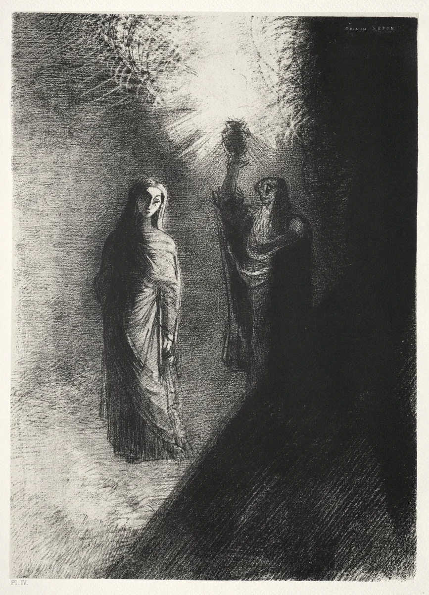 He Raises the Bronze Urn by Odilon Redon, print, 1888
