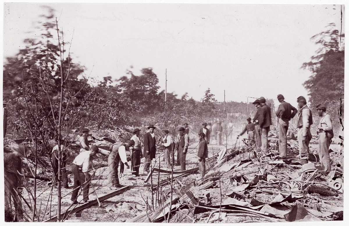 [Repairing Orange and Alexandria Rail Road Near Catlett's Station, After its Destruction by the Confederates] by George N. Barnard, photograph, 1863