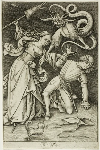 The Fight over the Trousers by Israhel van Meckenem, print, 1490-1503