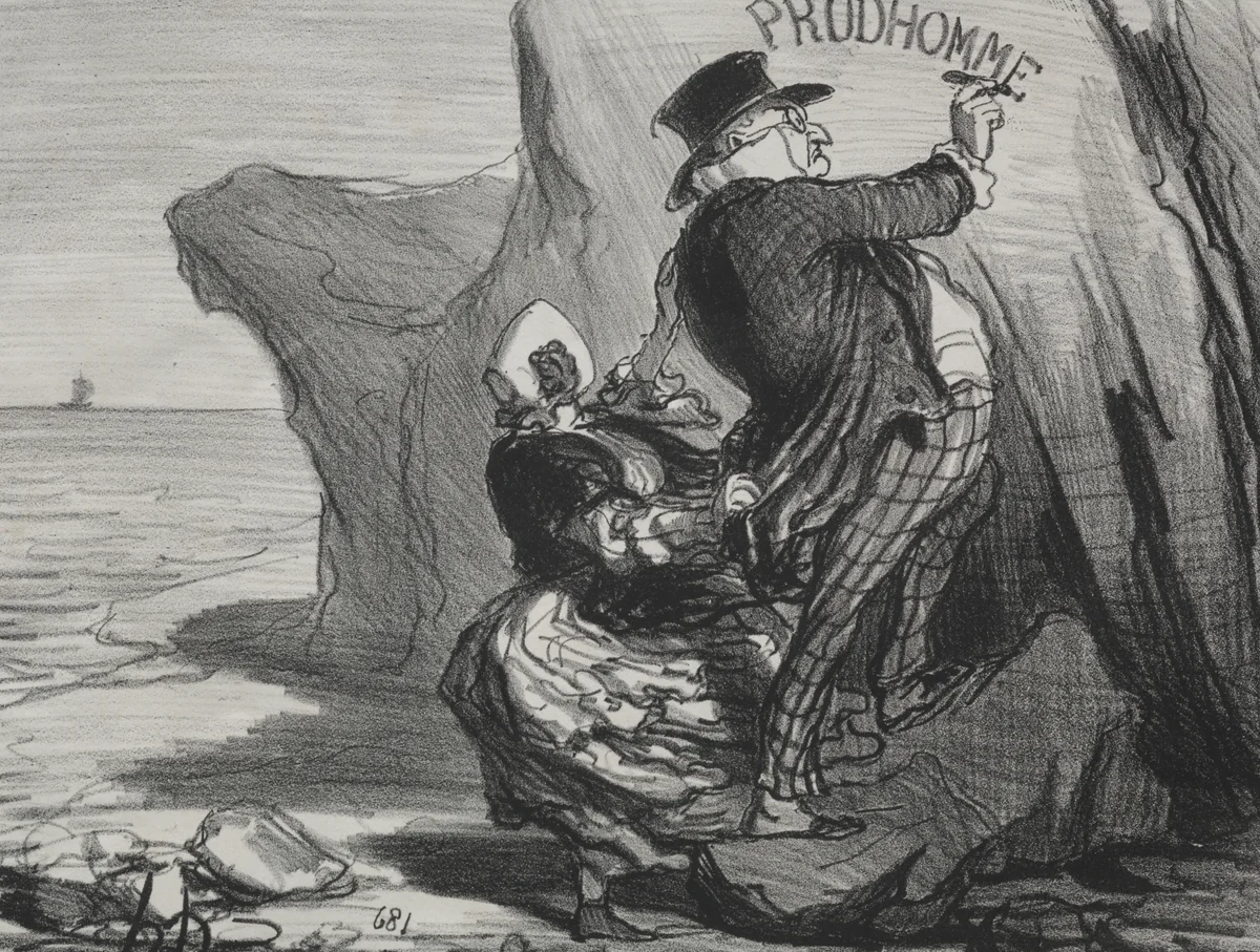 I want to leave an imperishable monument of our visit to this cliff... by Honoré Daumier, print, 1854