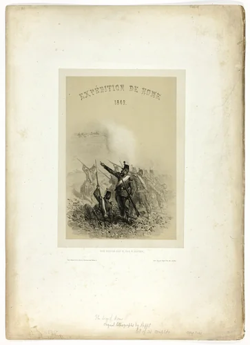 Expedition to Rome, 1849: Your reception is neither polite nor politic, from Souvenirs d’Italie: Expédition de Rome by Denis Auguste Marie Raffet, print, 1851