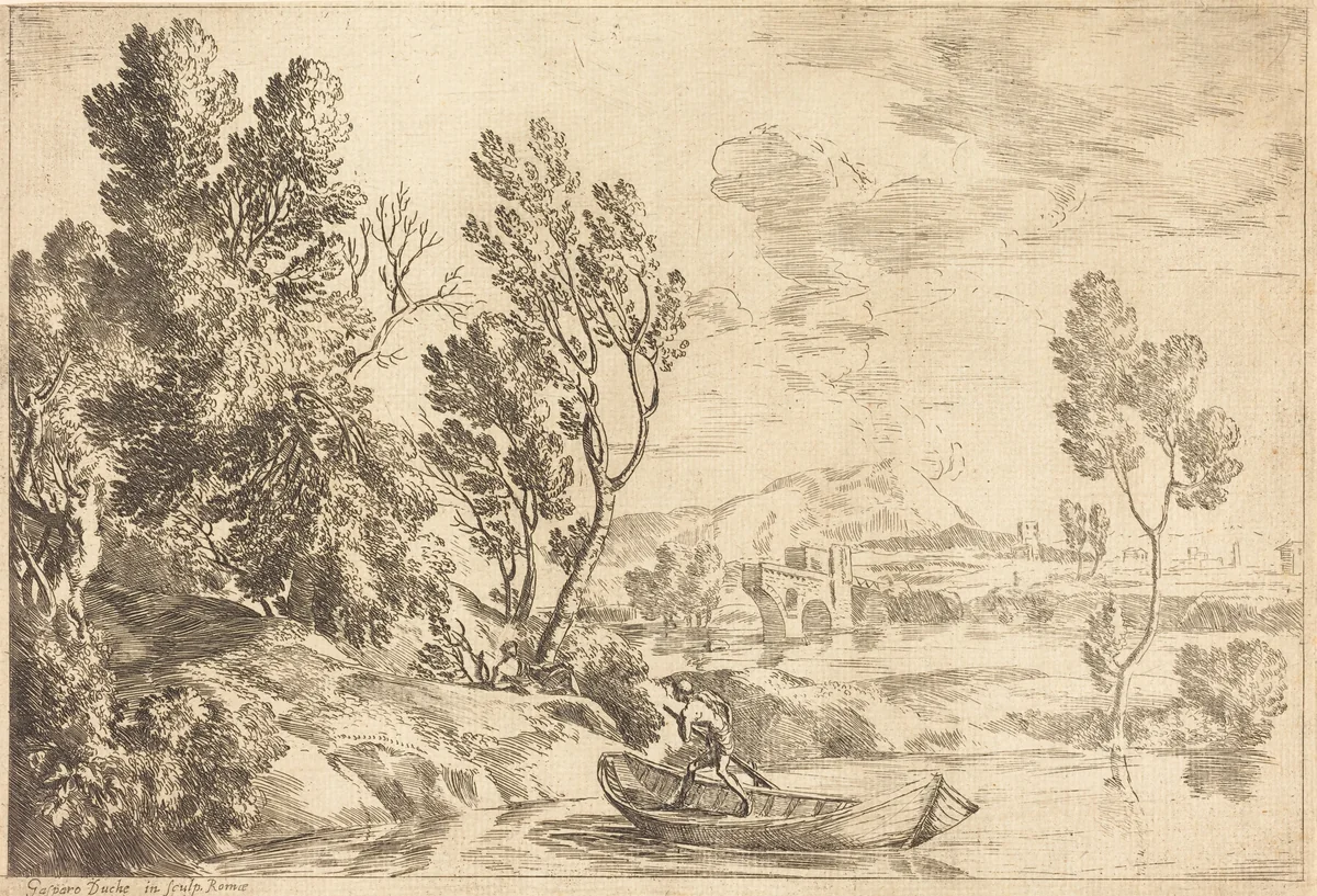 Roman Landscape by Gaspard Dughet, print, 1615-1675