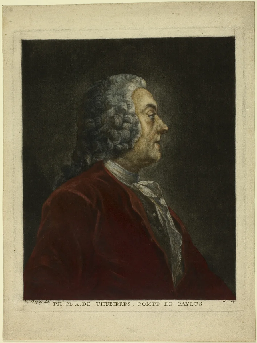 Portrait of Philippe Claude André de Thubières, Comte de Caylus by Jean B. A. Gautier d'Agoty, print, 1760-1786