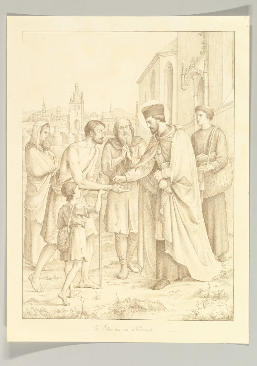 Saint Johannes Nepomuk Distributing Alms by Leopold Kupelwieser, drawing, 1828