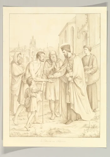 Saint Johannes Nepomuk Distributing Alms by Leopold Kupelwieser, drawing, 1828