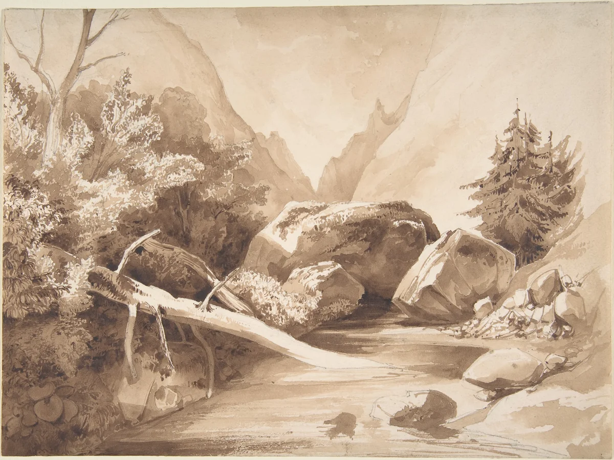 Mountainous Landscape with a Brook by Franz Kobell, drawing, 1800-1822