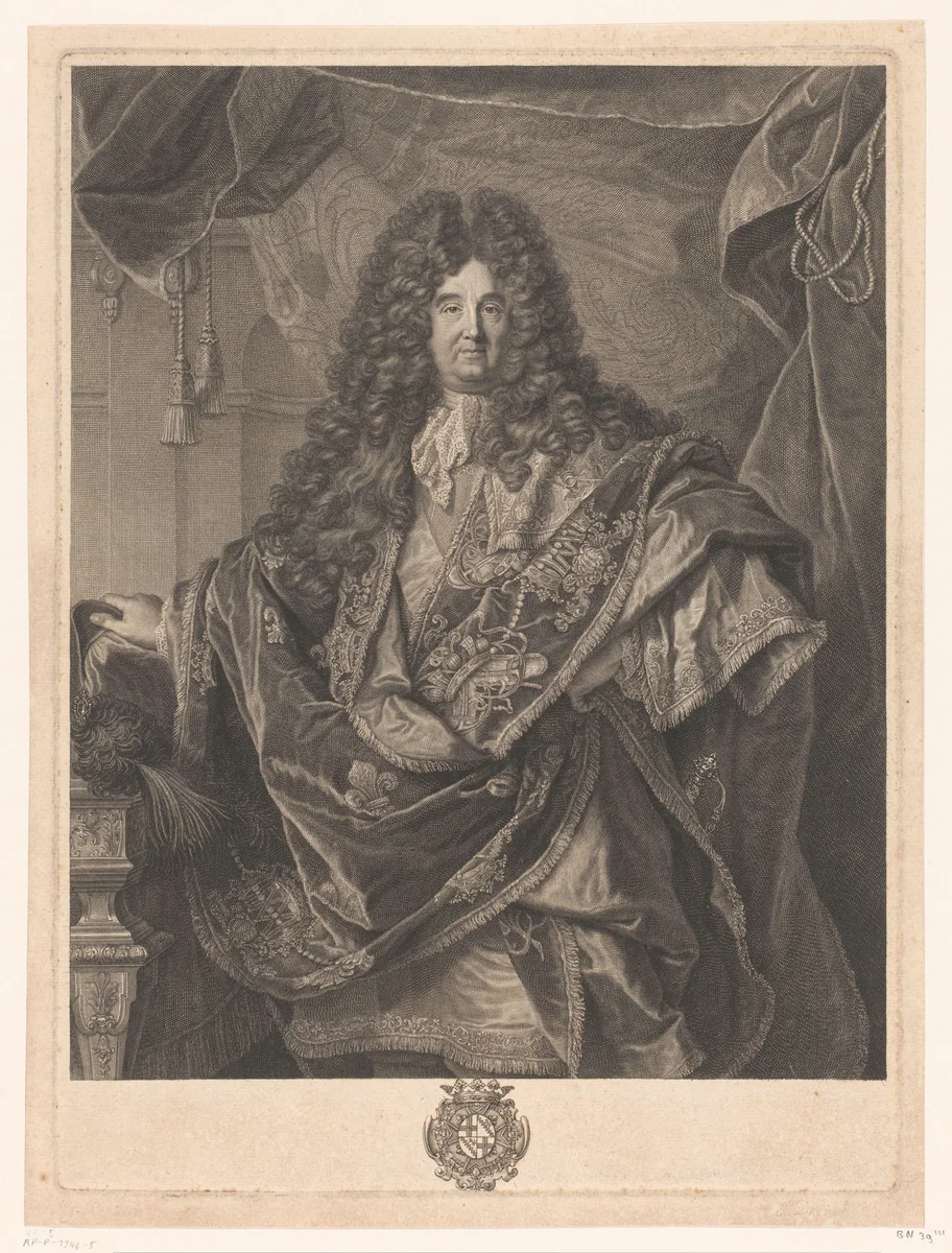 Portret van Philippe de Courcillon by Pierre Drevet, print, 1703
