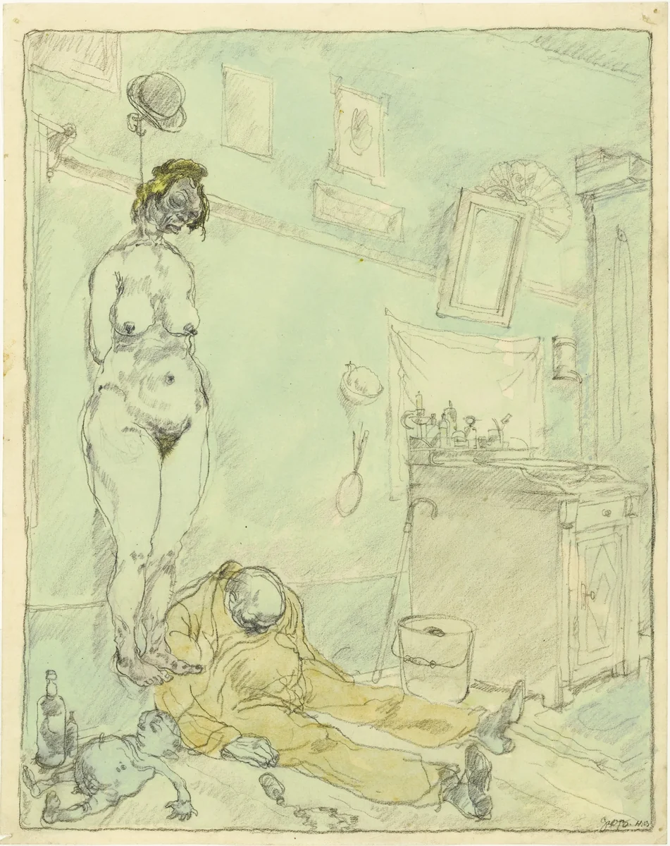 The End of the Road (Out of Fear of Starvation) [Das Ende des Weges (Aus Nahrungssorgen)] by George Grosz, drawing, 1913