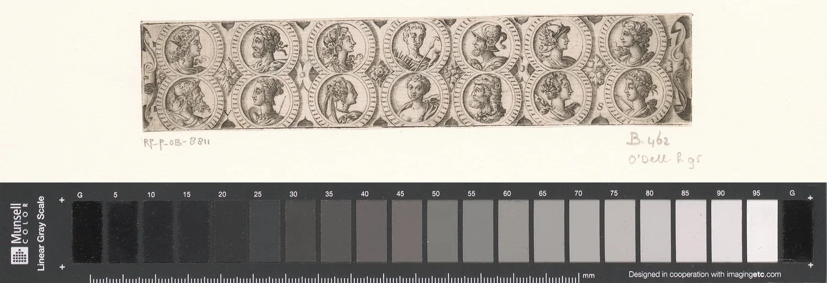 Fries met veertien bustes in twee rijen medaillons by Unknown, print, 1524-1562