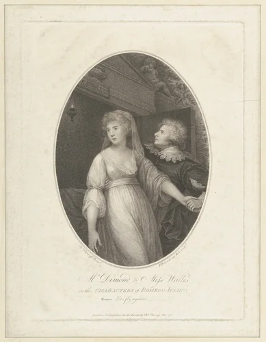 Mr. Dimond and Miss Wallis in the Characters of Romeo and Juliet by Francesco Bartolozzi, print, 1796