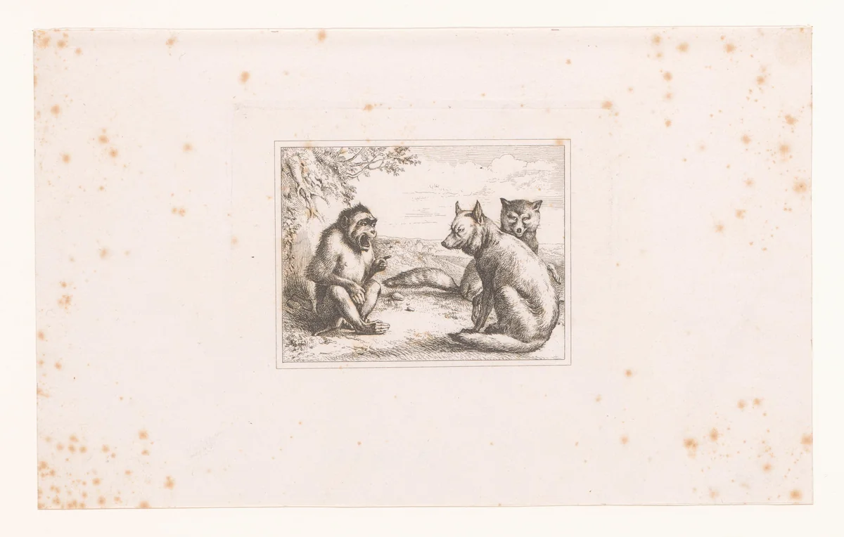 Rechtbank van de aap by Eugène Verboeckhoven, print, 1808-1881