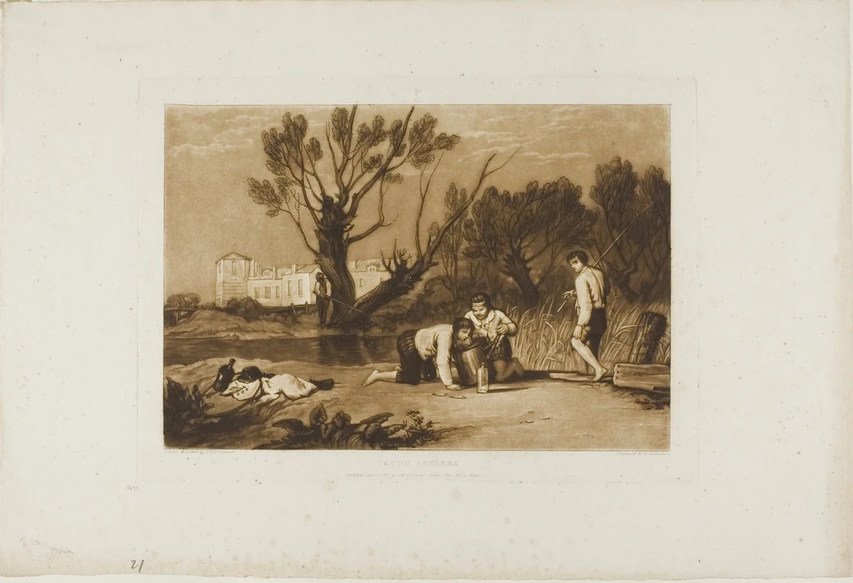 Young Anglers, plate 32 from Liber Studiorum by Joseph Mallord William Turner, print, 1811