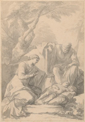 Holy Family Resting on the Flight into Egypt by Laurent de La Hyre, drawing, 1606-1656