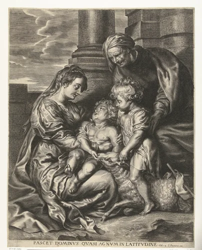Maria met kind en heilige Anna en heilige Johannes by anonymous, print, 1596-1709