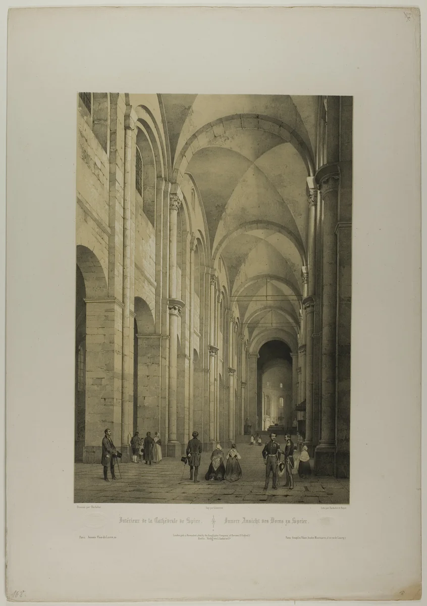 Interior of the Cathedral of Speier, plate eleven from Allemande by Charles-Claude Bachelier, print, 1844