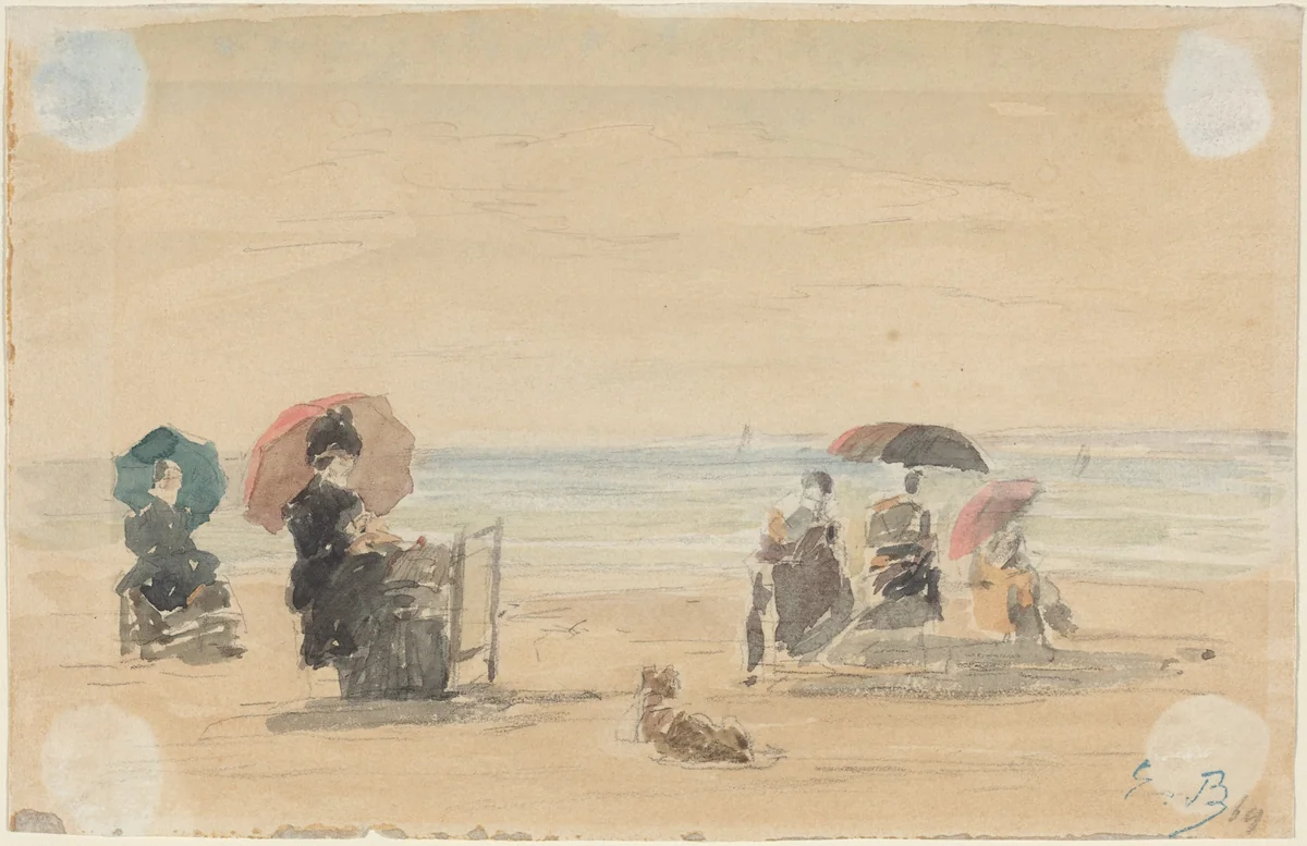 Sun-Shades, Trouville by Eugène Boudin, drawing, 1869