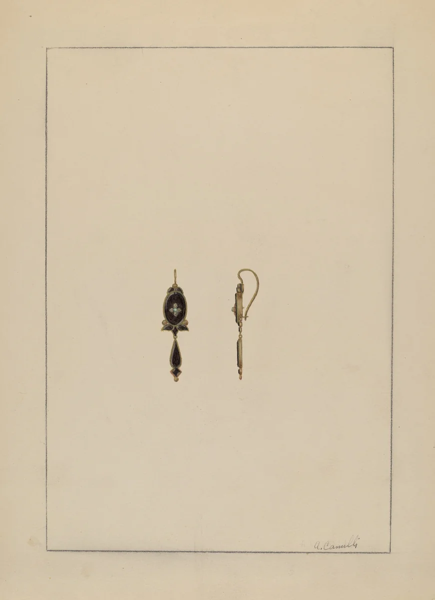 Earrings by Albert Camilli, index of american design, 1935-1942