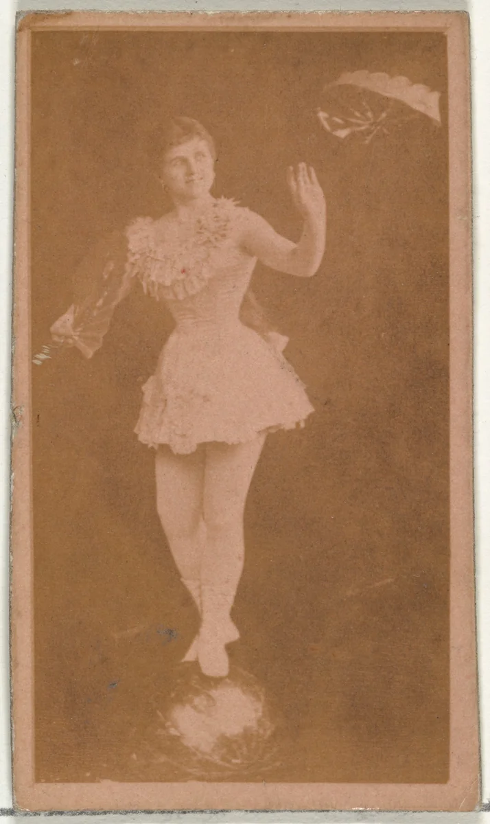 [Actress balancing on ball while holding fan], from the Actors and Actresses series (N145-8) issued by Duke Sons & Co. to promote Duke Cigarettes by W. Duke, Sons & Co., photograph, 1890-1895