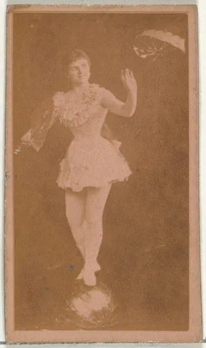 [Actress balancing on ball while holding fan], from the Actors and Actresses series (N145-8) issued by Duke Sons & Co. to promote Duke Cigarettes by W. Duke, Sons & Co., photograph, 1890-1895