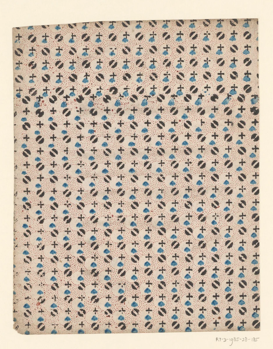 Blad met alternerend strooipatroon van kruisjes en cirkels op puntenfond by anonymous, other, 1750-1900