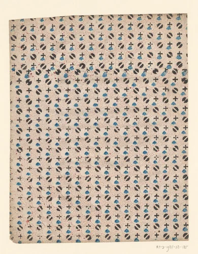 Blad met alternerend strooipatroon van kruisjes en cirkels op puntenfond by anonymous, other, 1750-1900