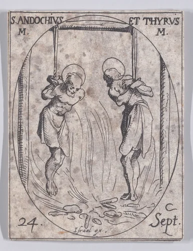 S. Andoche et S. Tyrse, martyrs (St. Andochius and Thyrsus, Martyrs), September 24th, from "Les Images De Tous Les Saincts et Saintes de L'Année" (Images of All of the Saints and Religious Events of the Year) by Jacques Callot, print, 1636