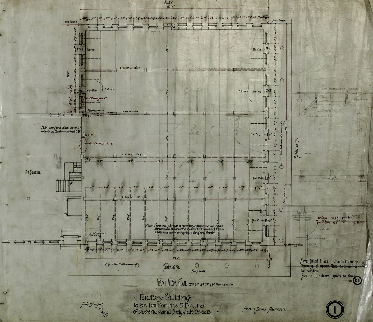Brunswick Balke Collender Company Factory Building, Chicago, Illinois, First Floor Plan by Adler & Sullivan, drawing, 1890-1894
