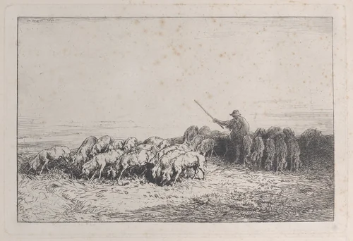 A Herd of Pigs by Charles Jacque, print, 1850