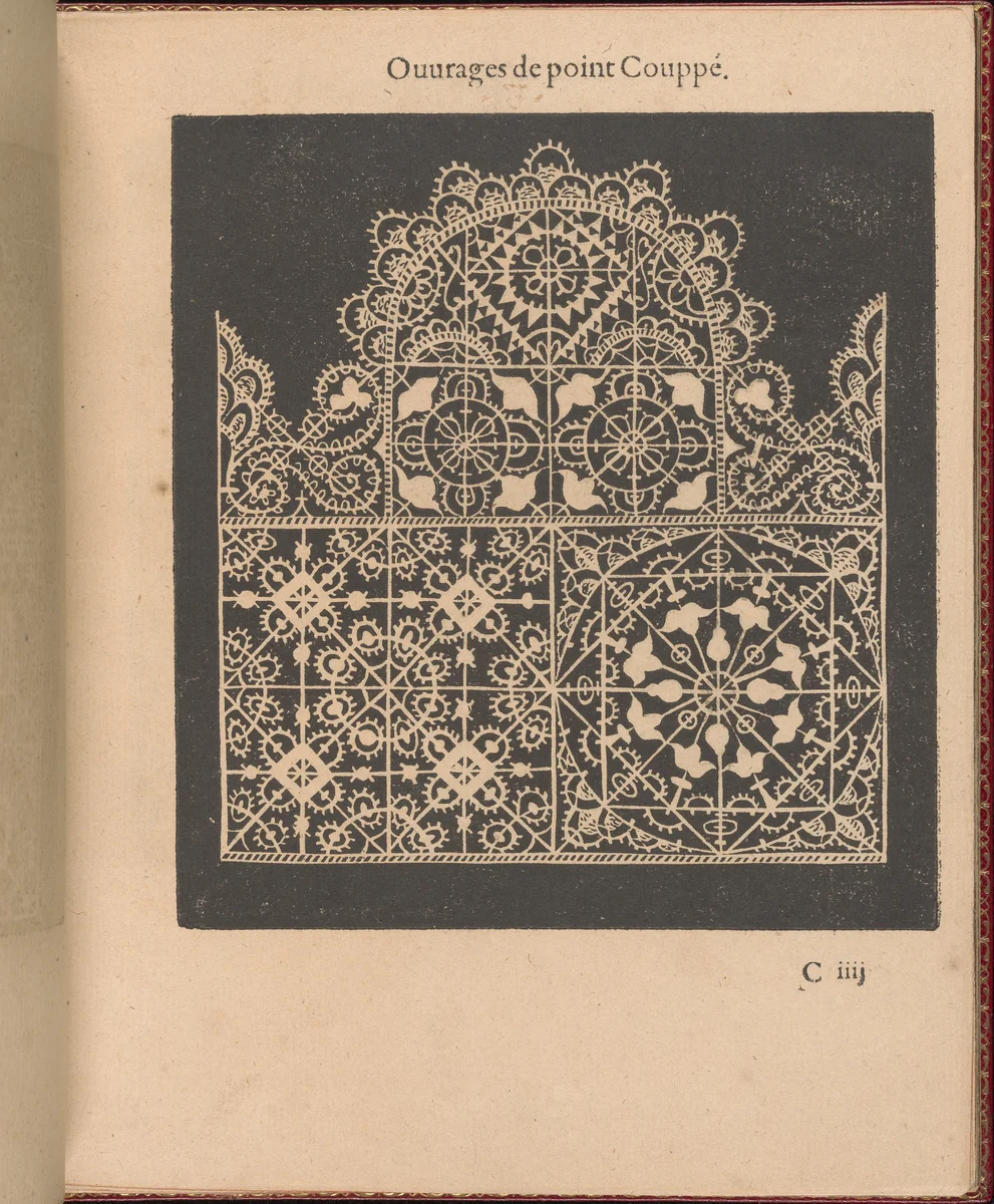 Les Singuliers et Nouveaux Portraicts... page 12 (recto) by Federico de Vinciolo, book, 1588