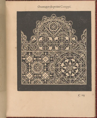 Les Singuliers et Nouveaux Portraicts... page 12 (recto) by Federico de Vinciolo, book, 1588