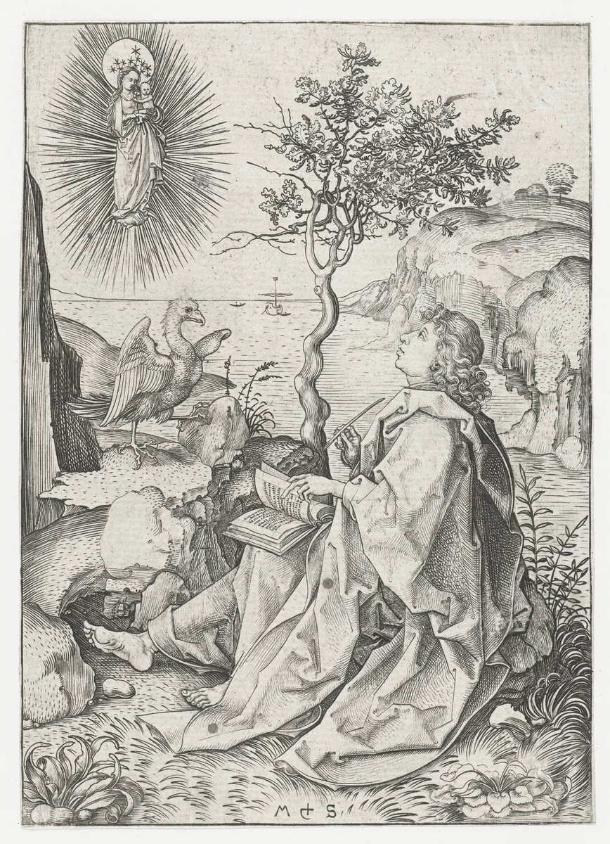 Johannes de Evangelist op Patmos by Unknown, print, 1470-1491