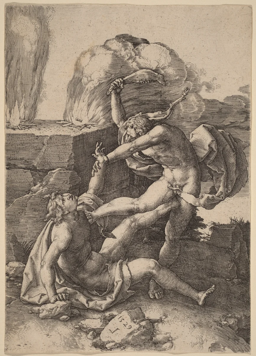 Cain Killing Abel by Lucas van Leyden, print, 1529