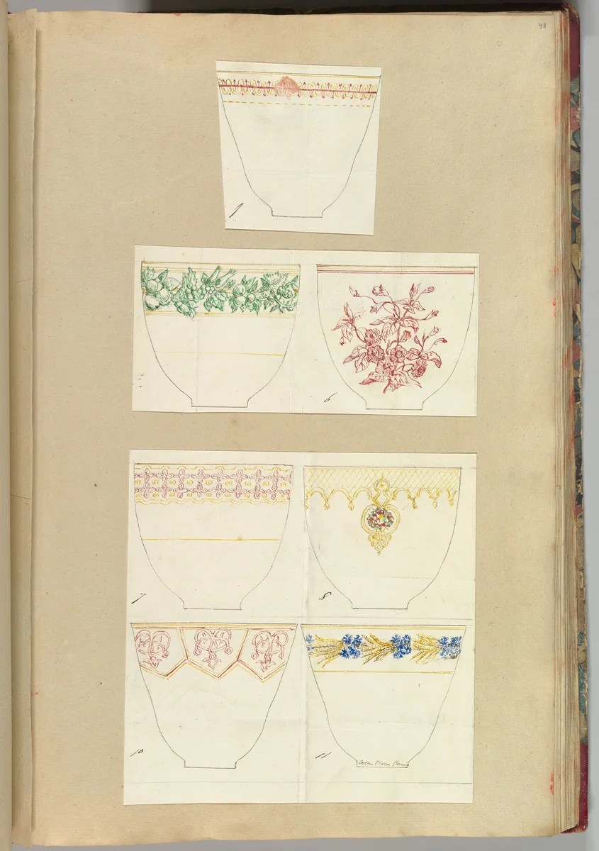 Seven Designs for Decorated Cups by Alfred Forrester, drawing, 1845-1855