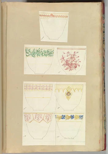 Seven Designs for Decorated Cups by Alfred Forrester, drawing, 1845-1855